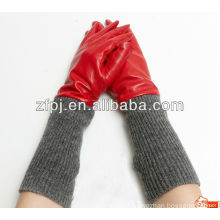 2016 fashion winter ladies red color sheepskin long sexy opera leather gloves